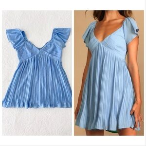 Lulu's Light Blue Pleated Mini Dress